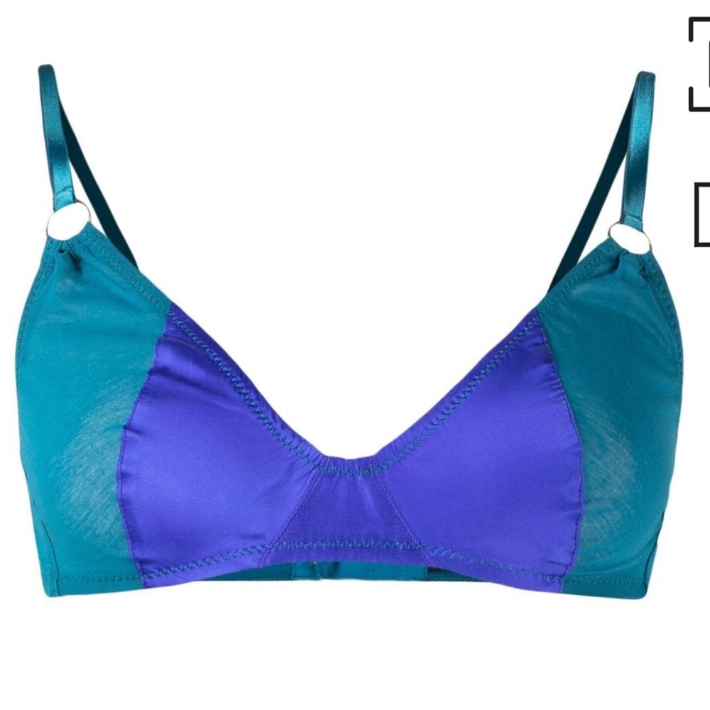 Araks Dale Bralette, size small, emerald mesh and blue satin
